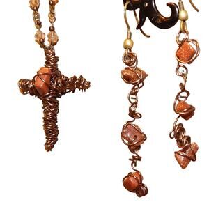 BoHo Artisan Sunstone & Twisted Wire  Necklace & Earring Set